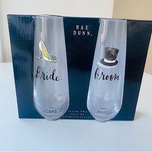 Rae Dunn “Bride & Groom” Stemless Champagne Glass Flutes